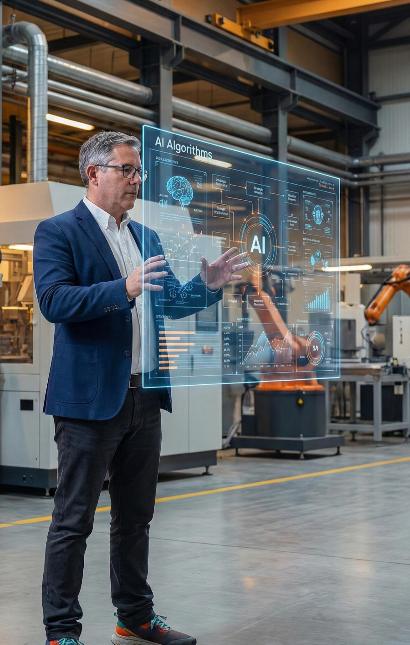 Strategic PPWR and AI Consulting Mandate Strategy meeting defining the PPWR compliance framework. A consultant analyzing integrated data visualizations for AI, technical governance, and sustainable flexible packaging transformation. (Image generated by AI)